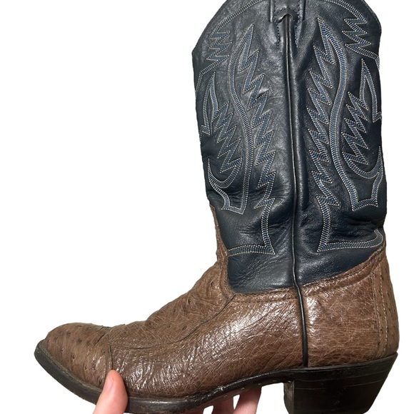 Vintage Larry Mahan’s Blue uppers with Ostrich Lowers: Women’s 7.5 B width - Picture 2 of 4